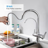 Kitchen Faucet with Pull Down Sprayer Modern 2 Handle Kitchen Faucets Drinking Water Faucet Reverse Osmosis Faucet for Kitchen Sink 3 in 1 High Arc Water Purifier Faucets Lead-Free Brass, Chrome